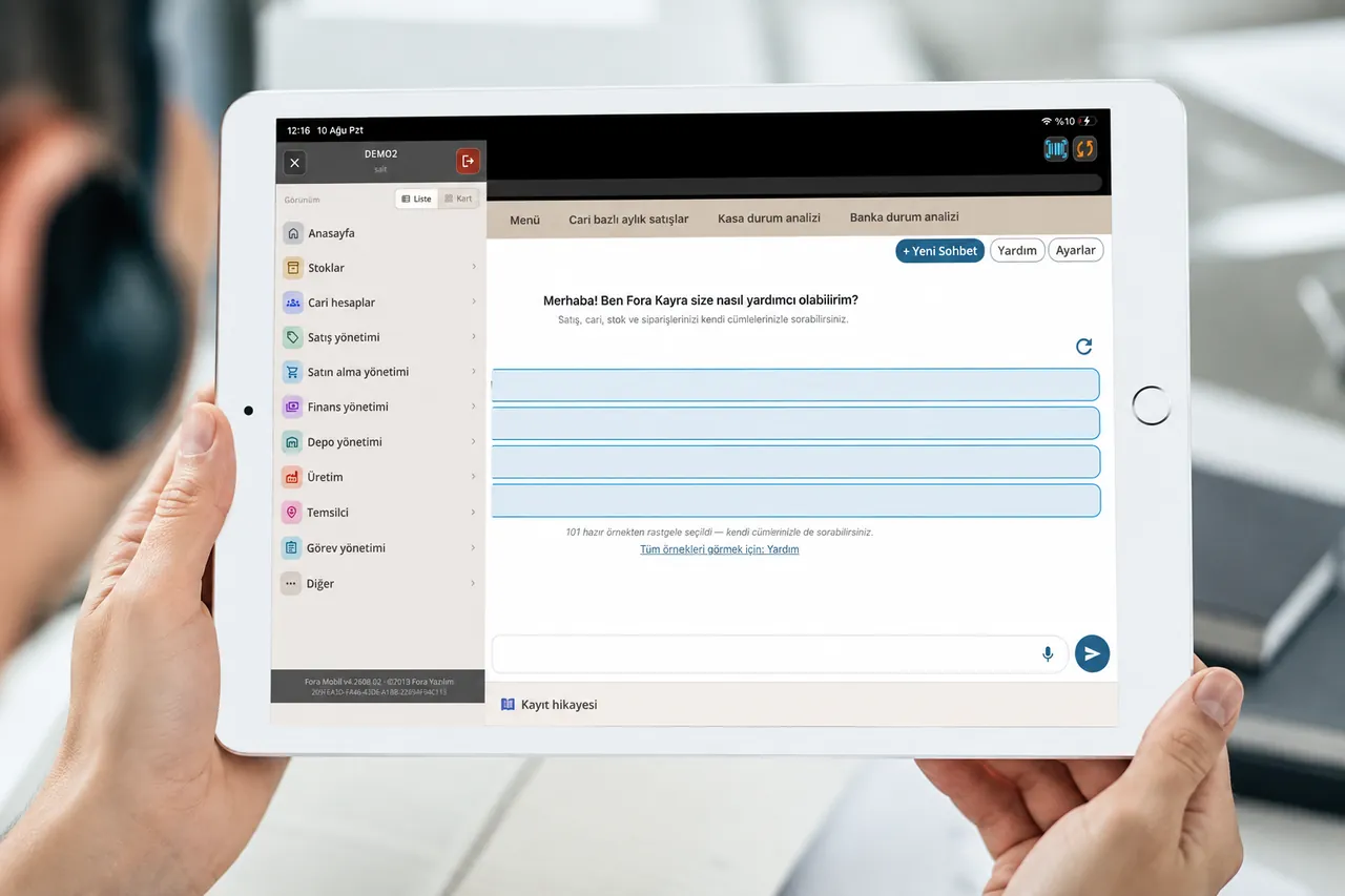 Mikro verilerini tablette gösteren Fora Mobil ekranı